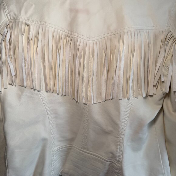I Heart Ronson Faux Leather White Jacket with Fringe - Picture 4 of 4